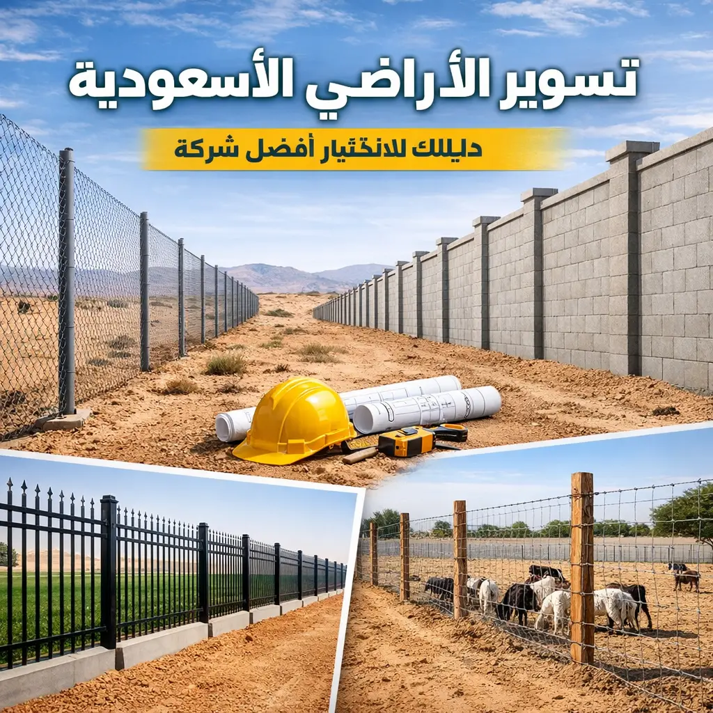 تسوير الأراضي في السعودية باستخدام الشبوك والخرسانة لحماية الأراضي والمزارع